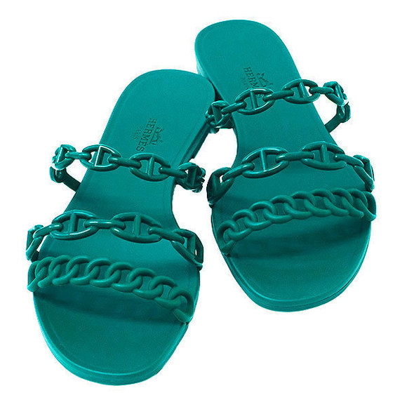 Hermes Rivage Chaine dAncle Rubber sandals Green - Picture 1 of 9